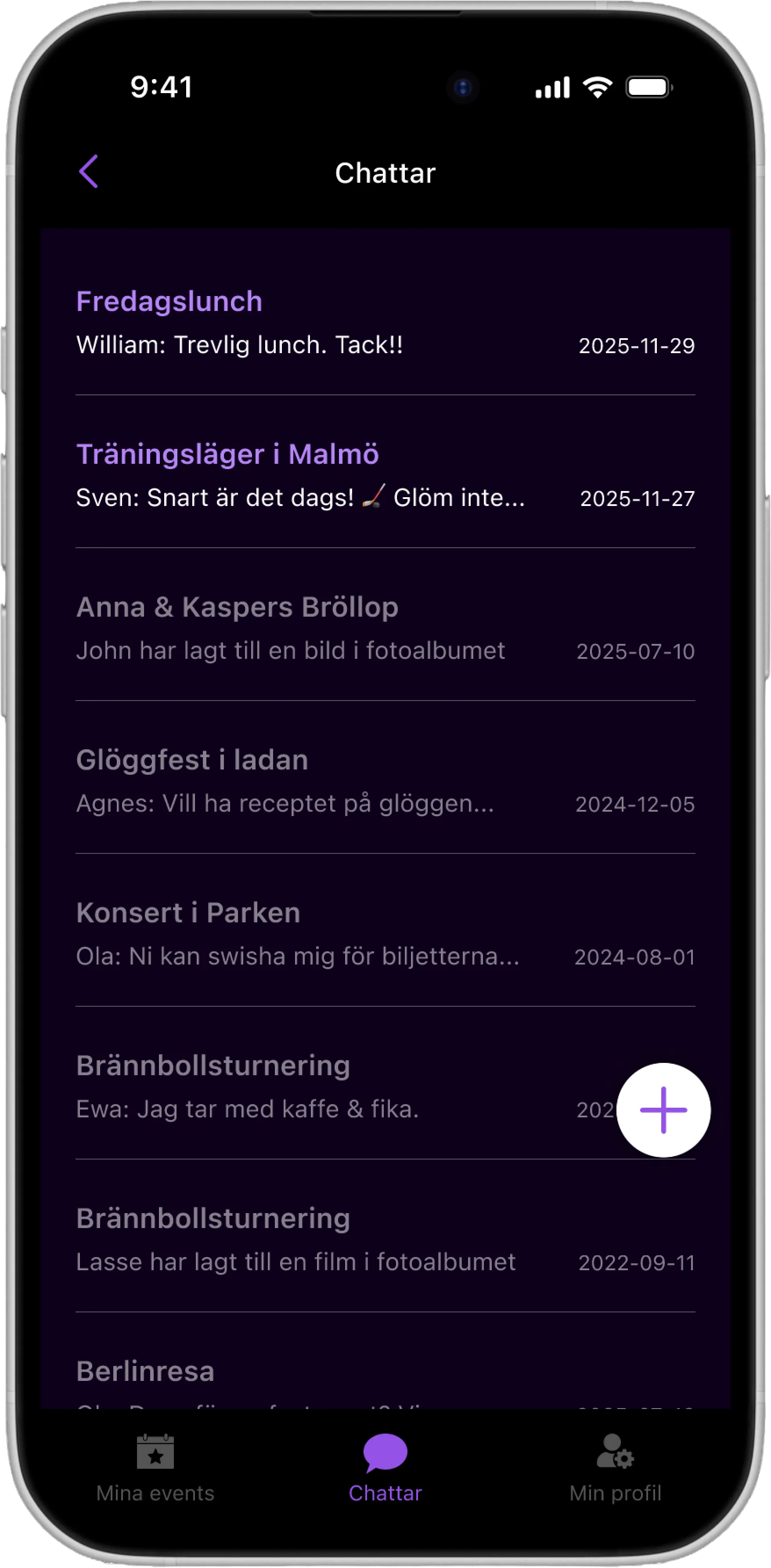 Chattar till alla events